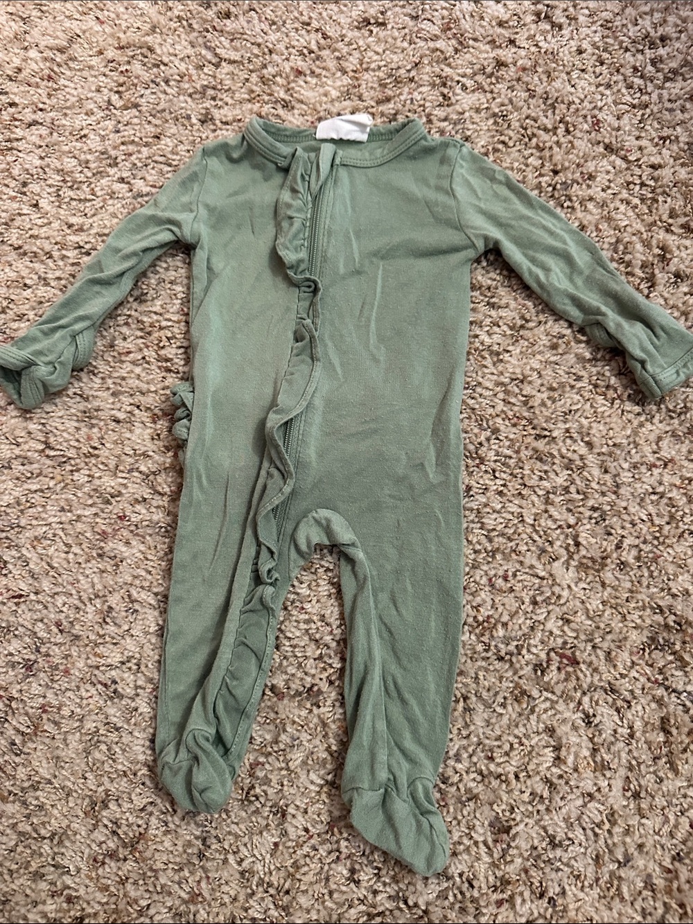Spearmint Love Olive Green Ruffle Zip Baby One-Piece size Newborn